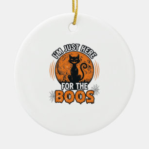 Halloween Black Cat Here For The Boos Vintage Shir Ceramic Ornament
