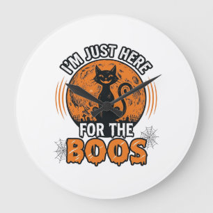 Halloween Black Cat Here For The Boos Vintage Shir Large Clock