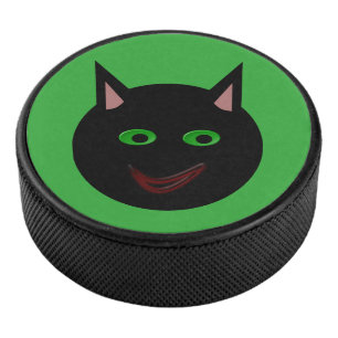 Halloween Black Cat Hockey Puck