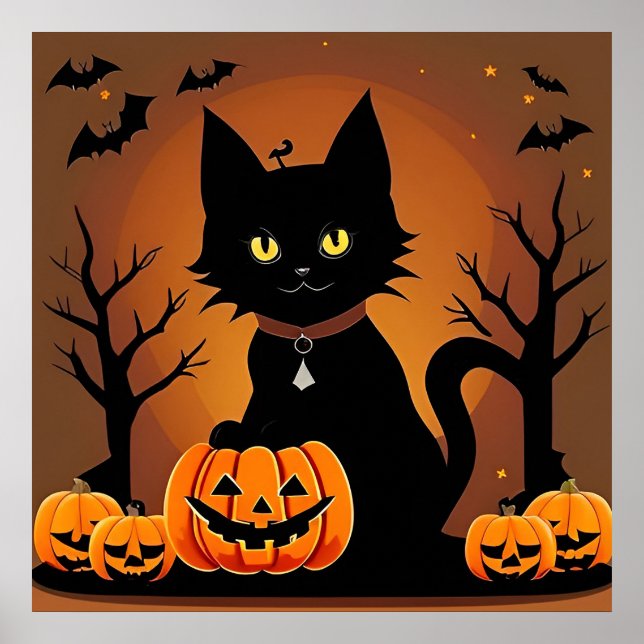 Halloween Black Cat Jack O Lanterns Spooky Poster (Front)