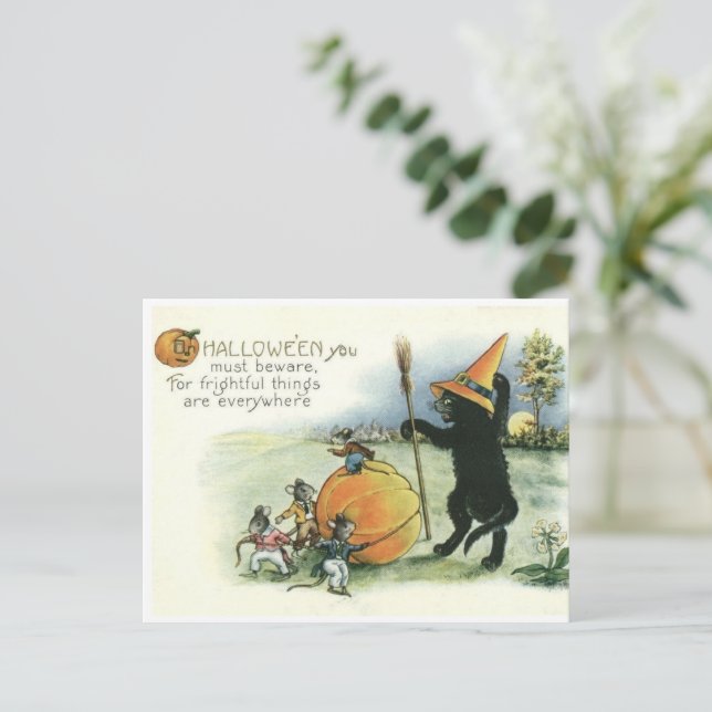 Halloween Black Cat Kitten Mice Mouse Postcard (Standing Front)