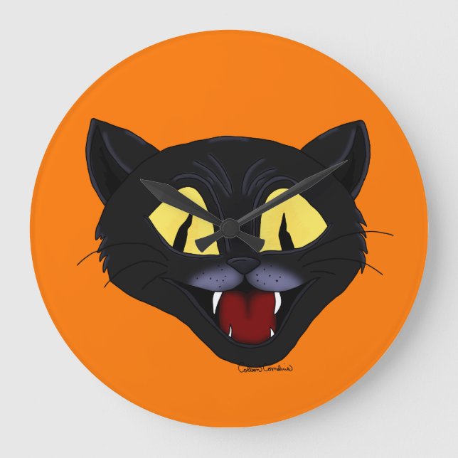 Halloween Black Cat  Large Clock (Front)