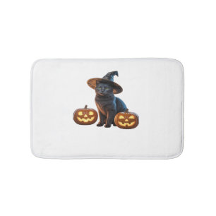 Halloween Black Cat Magic Classic T-Shirt Bath Mat