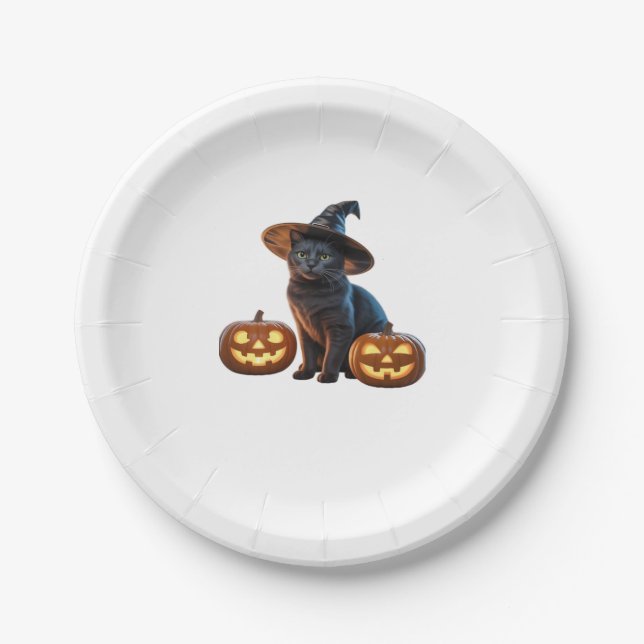 Halloween Black Cat Magic Classic T-Shirt Paper Plate (Front)