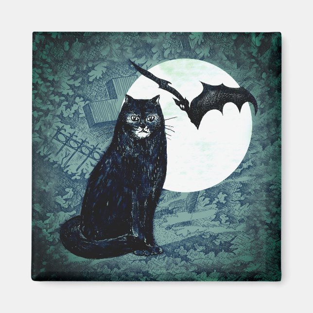 Halloween black cat magnet (Front)