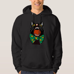 Halloween Black Cat Meowing With Large Green Polka Hoodie