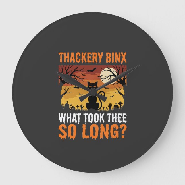 Halloween Black Cat Moon Graveyard Quote Design Large Clock (Front)