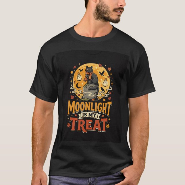 Halloween Black Cat Moon Magic T-Shirt (Front)
