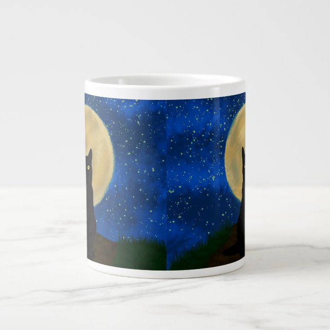 Halloween Black Cat Moonlit Silhouette  Large Coffee Mug (Front)