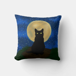 Halloween Black Cat Moonlit Silhouette  Throw Pillow