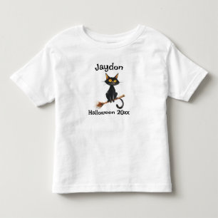 Halloween Black Cat on a Broom Personalize Toddler T-shirt