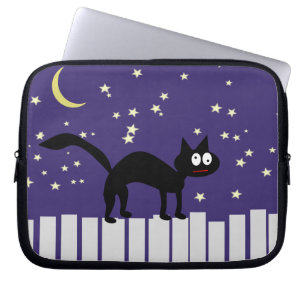 Halloween Black Cat on Fence Laptop Sleeve