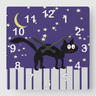 Halloween Black Cat on Fence Square Wall Clock