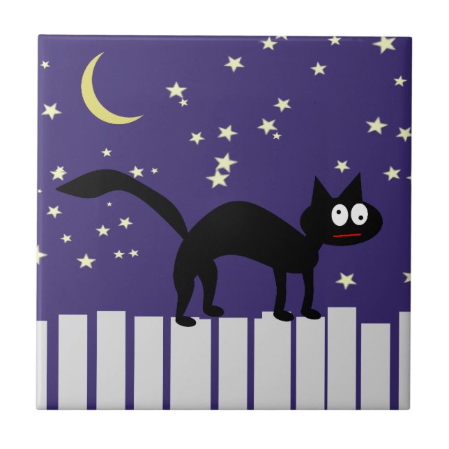 Halloween Black Cat on Fence Tile (Front)