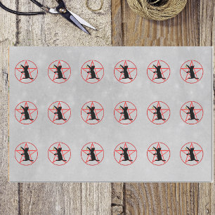 Halloween Black Cat on Pentagram Gold Star Grey Tissue Paper