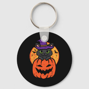 Halloween Black Cat On Pumpkin Costume Women Girls Keychain