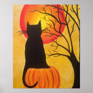 Halloween Black Cat on Pumpkin Poster