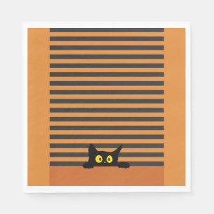 HALLOWEEN BLACK CAT ORANGE AND BLACK NAPKIN