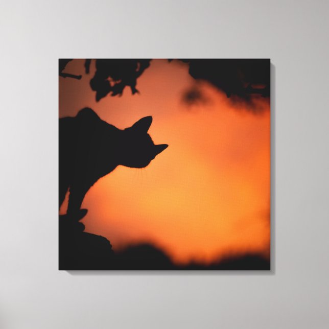 Halloween Black Cat Orange Background Customize Canvas Print (Front)