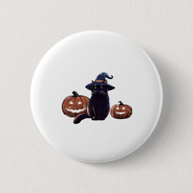 Halloween black cat Oversized T-Shirt 2 Inch Round Button (Front)