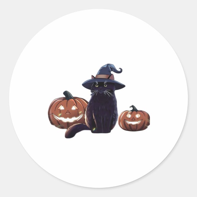 Halloween black cat Oversized T-Shirt Classic Round Sticker (Front)