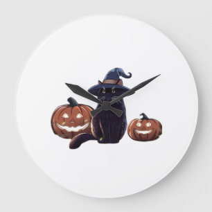 Halloween black cat Oversized T-Shirt Large Clock