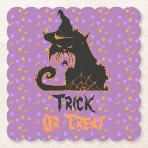 Halloween Black Cat Party Confetti Paper Coaster