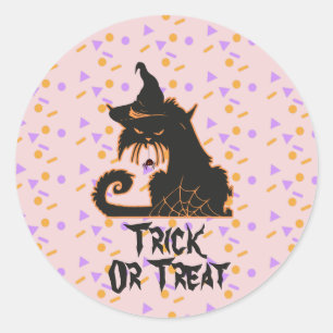 Halloween Black Cat Party Confetti Pink Classic Round Sticker
