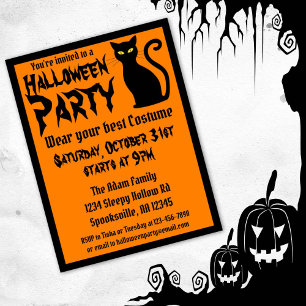 Halloween Black Cat Party Invitation Postcard