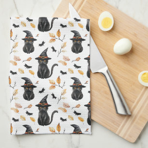 Halloween Black Cat Pattern - Witchy Cat Kitchen Towel