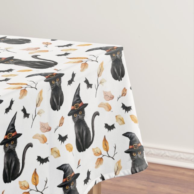 Halloween Black Cat Pattern - Witchy Cat  Tablecloth (In Situ)