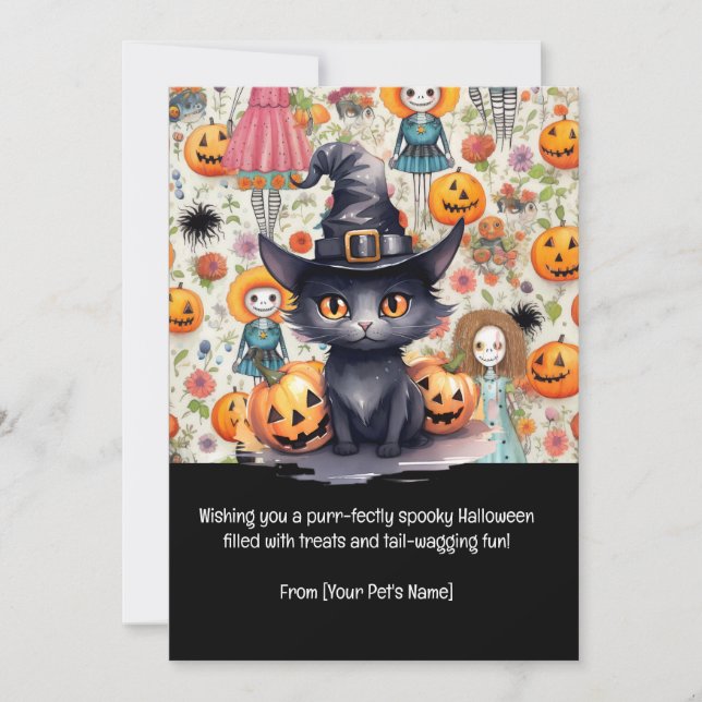 Halloween Black Cat Pet Greeting Holiday Card (Front)