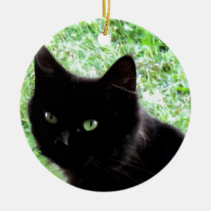 Halloween Black Cat Photo Design Ceramic Ornament