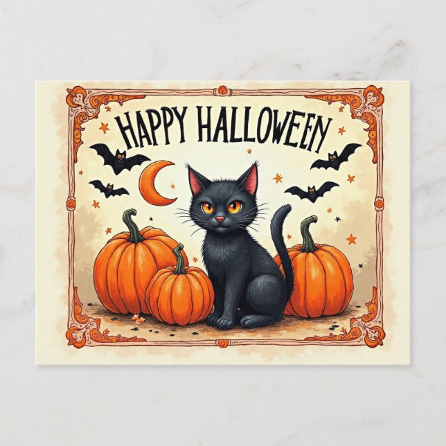 Halloween Black Cat Postcard (Front)