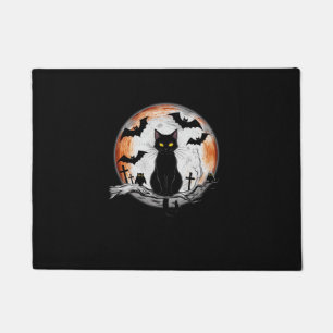 Halloween Black Cat Pumpkin Bat Moon Cemetery Scar Doormat