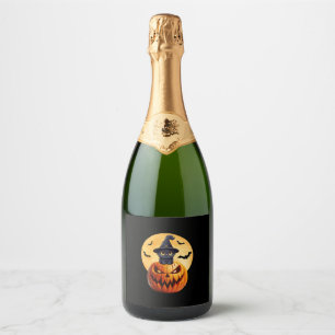 Halloween Black Cat Pumpkin Bring Excitement Men W Sparkling Wine Label