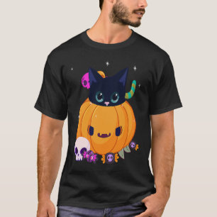 Halloween Black Cat Pumpkin Candy For Kids Girls T-Shirt