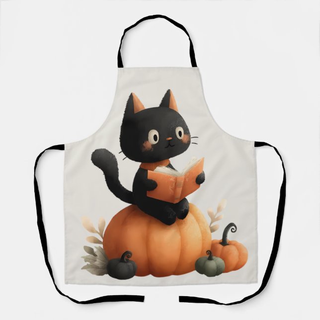 Halloween Black Cat Pumpkin Design Apron (Front)