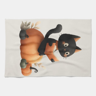 Halloween Black Cat Pumpkin Design Kitchen Towel