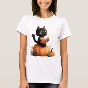 Halloween Black Cat Pumpkin Design T-Shirt