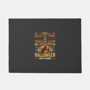 Halloween Black Cat Pumpkin Happy Fishing Design Doormat