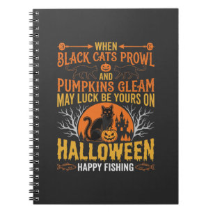 Halloween Black Cat Pumpkin Happy Fishing Design Notebook