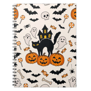 Halloween Black Cat & Pumpkin Haunted House Notebook