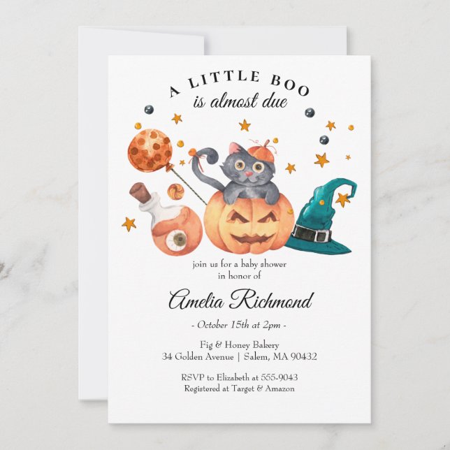 Halloween Black Cat Pumpkin Little Boo Baby Shower Invitation (Front)
