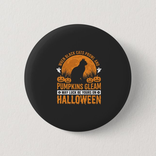 Halloween Black Cat Pumpkin Moon Design_1 2 Inch Round Button (Front)