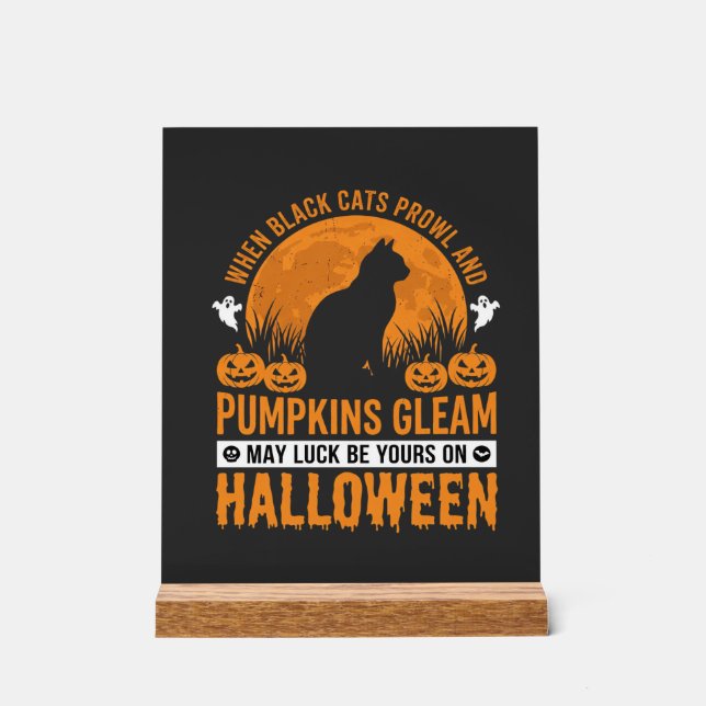 Halloween Black Cat Pumpkin Moon Design_1 Acrylic Sign (Front)