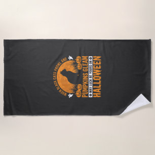 Halloween Black Cat Pumpkin Moon Design_1 Beach Towel