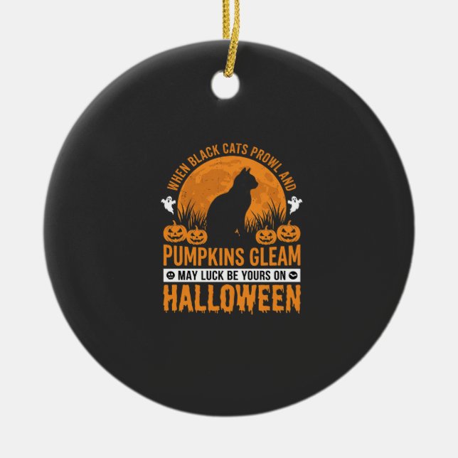 Halloween Black Cat Pumpkin Moon Design_1 Ceramic Ornament (Front)