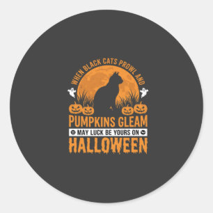Halloween Black Cat Pumpkin Moon Design_1 Classic Round Sticker