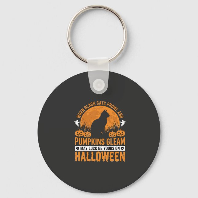 Halloween Black Cat Pumpkin Moon Design_1 Keychain (Front)